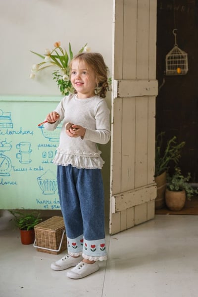 FLO57｜(75-140) 3色蕾絲荷葉花邊上衣4