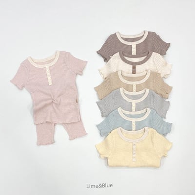 LIME&BLUE03｜(80-118cm)  素色鈕釦居家服3