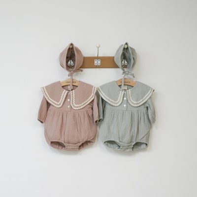 LEMONADE35｜(55cm-85cm) 2色滾邊大翻領包屁衣含帽子1