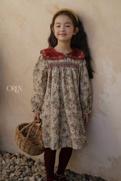 OREN07｜(85-120cm) 方領碎花燈心絨洋裝5