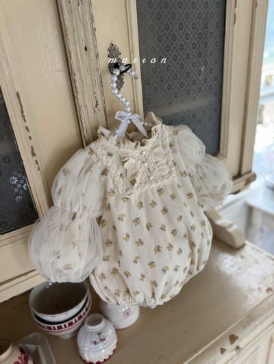 Marron 51｜(3m-18m) 宮廷荷葉立領薄紗公主袖包屁衣4