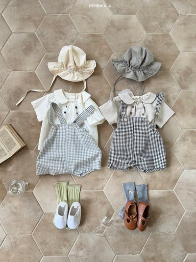 Bebe holic06｜(3m-18m) 棋格吊帶褲9