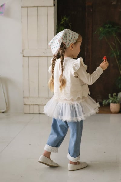 FLO55｜(75-140) 2色蕾絲可反摺牛仔褲13