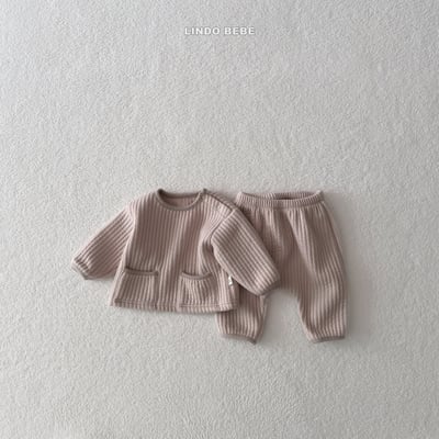 Lindo06｜(3m-18m) 壓紋開扣上衣套裝3