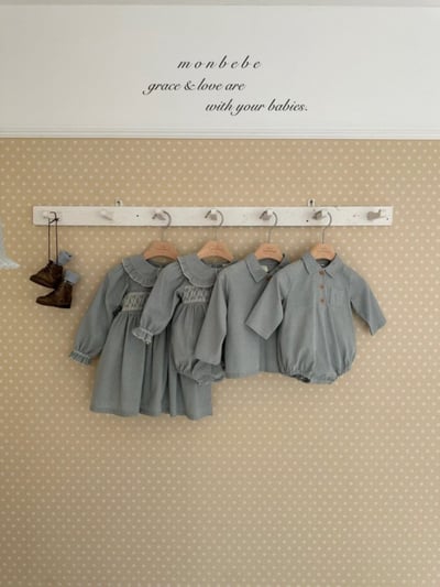 MONBEBE16｜(3m-24m) 細格紋有領包屁衣11