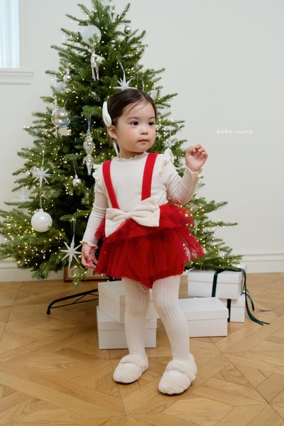 bebe nine53 (65cm-85cm) 3色蝴蝶結薄紗吊帶包屁裙5