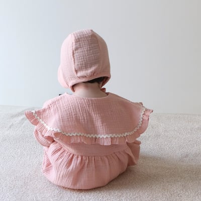 LEMONADE14｜(55cm-85cm) 2色波浪邊大翻領包屁衣含帽子6