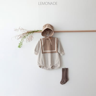 LEMONADE28｜(55cm-85cm) 2色條紋棉質包屁衣含帽子圍兜9