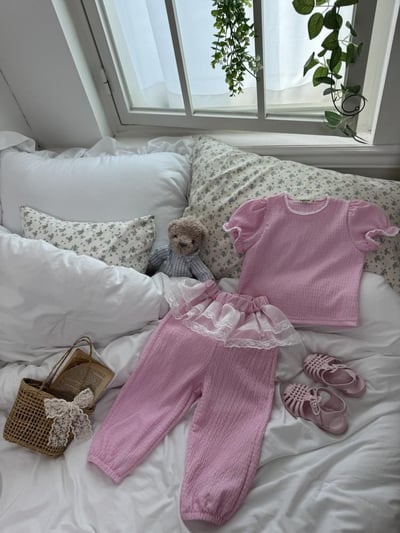 LePetitmot09｜(80-125cm) 蕾絲泡泡袖套裝2