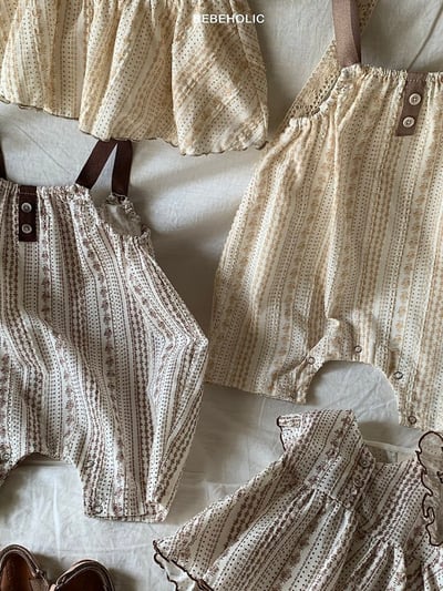 Bebe holic17｜(3m-18m) 復古碎花吊帶褲3