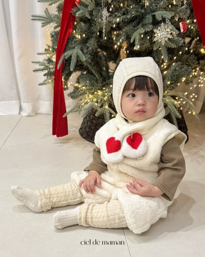 Cieldemaman12｜(6M~24M)  2色素色絨毛背心套裝含帽子22