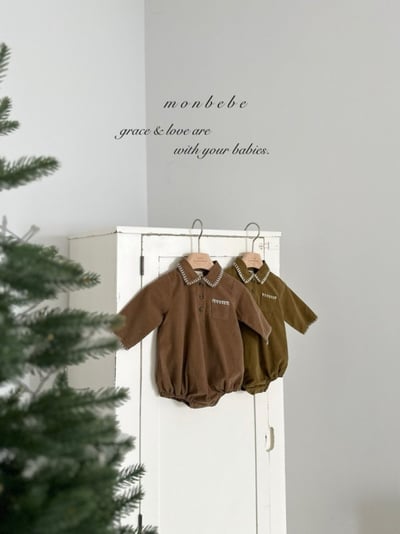 MONBEBE03｜(3m-24m) 冬季縫線滾邊有領包屁衣9