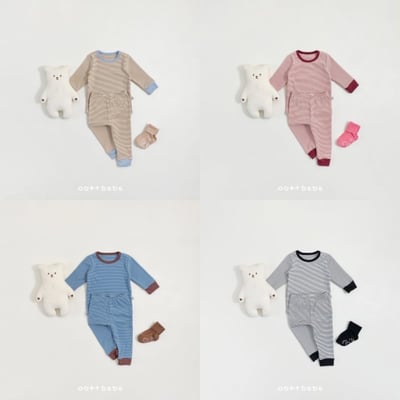 Oottbebe10｜(1y-7y) 條紋撞色家居套裝2