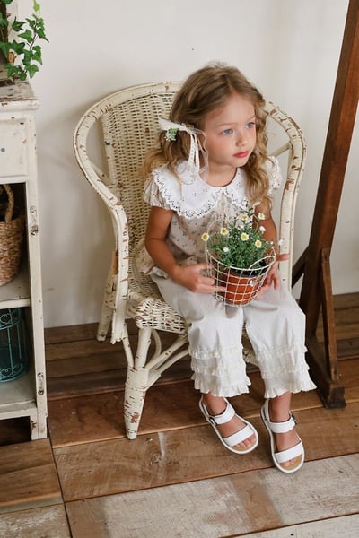 FLO39｜(75-140) 蕾絲翻領碎花公主袖上衣18