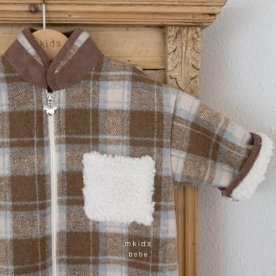 M-KIDS08｜(65-80cm) 1色刷毛格紋拉鍊連身衣11