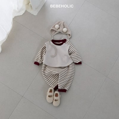 Bebe holic51｜(3m-18m) 撞色條紋內刷毛連身包屁衣12