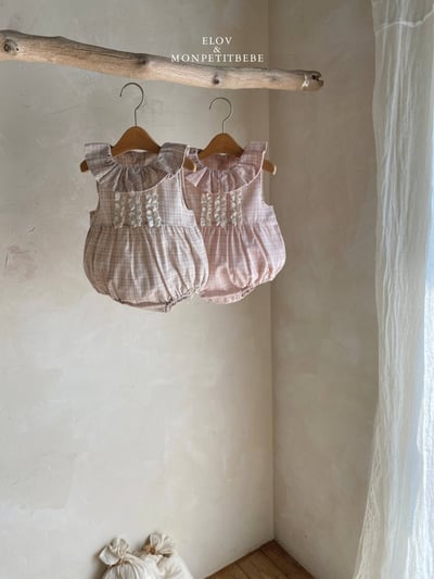 Mon petit09｜(66-90cm) 法式格紋蕾絲花邊包屁衣10