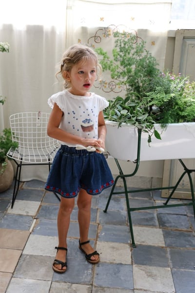 FLO25｜(75-140) 玫瑰邊牛仔短褲15