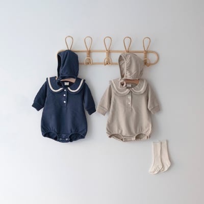 LEMONADE30｜(55cm-85cm) 2色水手風包屁衣含帽子1