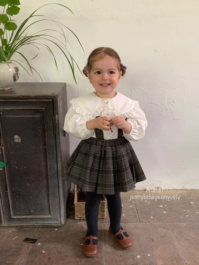 JE562｜(73-100cm) 蕾絲大翻領襯衫/格紋(可拆)吊帶包屁裙18