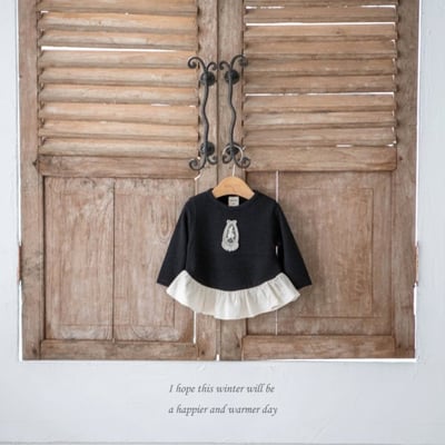 M-KIDS22｜(65-115cm) 2色羅紋蕾絲貼布裙擺上衣8