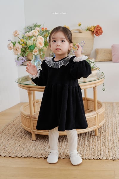 bebe nine32 (65cm-115cm) 2色蕾絲領綁帶洋裝9