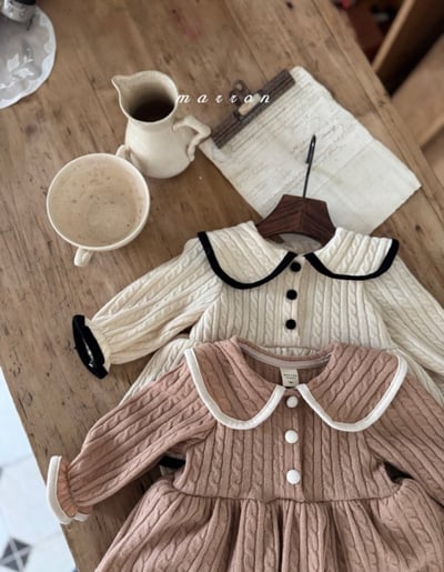 Marron 39｜(3m-18m) 法式簡約針織洋裝包屁衣2