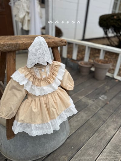 Marron35｜(3m-18m) 荷葉蕾絲花領包屁衣8