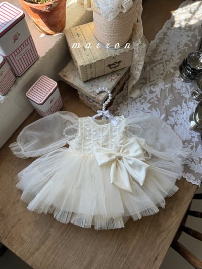 Marron57｜(3m-18m) 絲帶薄紗澎澎洋裝包屁衣11