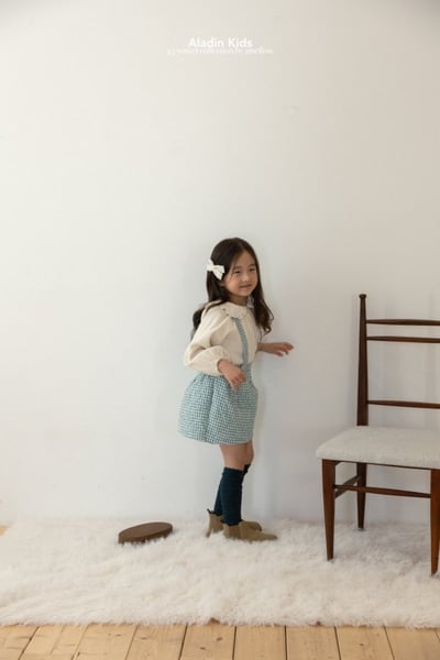 ALADIN18｜(75cm-114cm) 絎縫格紋藍吊帶裙5