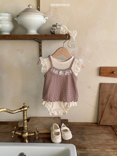 Bebe holic28｜(3m-18m) 透氣蕾絲無袖連身服6