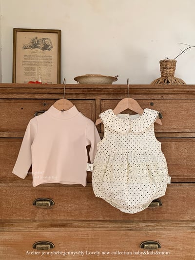 JE594｜(66cm-90cm) 可爱圓點娃娃領包屁衣/高領上衣3