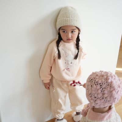 neneru25｜(70cm-125cm) 2色蕾絲小兔印花休閒上衣3