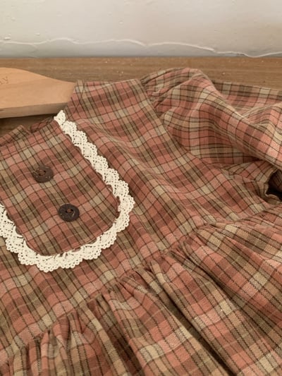 JE624｜(73cm-100cm) 復古格紋喇叭袖包屁衣3