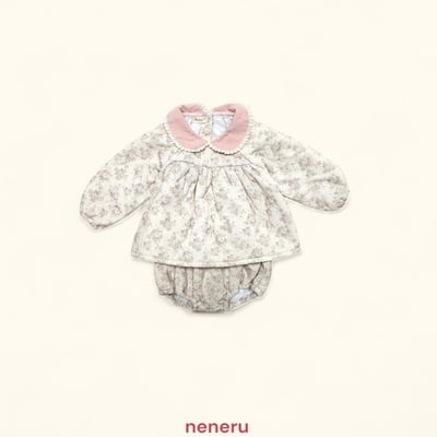 neneru07｜(60cm-85cm) 1色刷毛滾邊領燈芯絨碎花套裝2