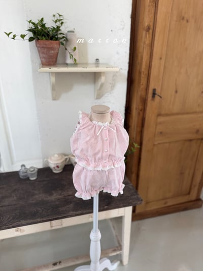 Marron28｜(1y-6y) 甜美鈕釦線條套裝5