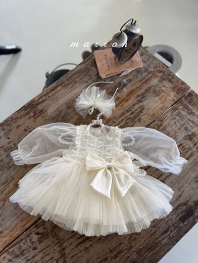 Marron57｜(3m-18m) 絲帶薄紗澎澎洋裝包屁衣12