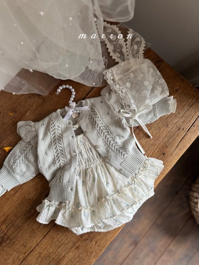 Marron37｜(-18m) 蕾絲花卉兔子綁帶帽9