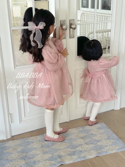 BBABBA13｜(3y-8y)  2色蝴蝶結段面洋裝3