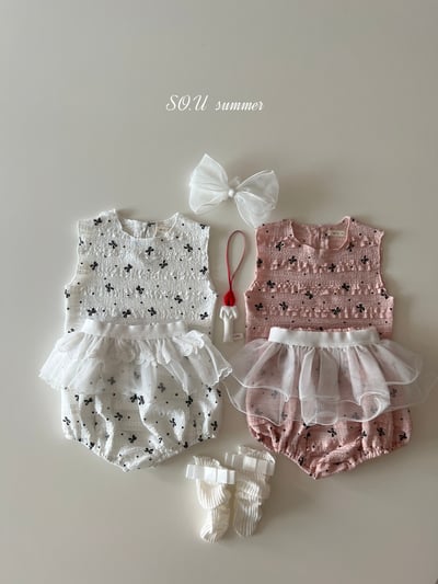 SO.U25｜(6m-18m) 蝴蝶結印花抓皺套裝2