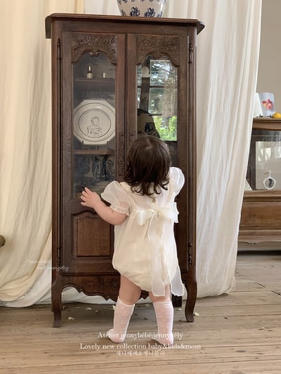 JE21｜(66-120cm) 赫本風網紗袖蝴蝶結包屁衣/洋裝11