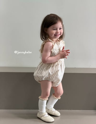 JE691｜(66-90cm)  蕾絲花邊條紋無袖包屁衣6