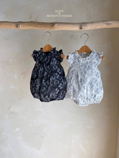 Mon petit02｜(66-90cm) 摺線墨花包屁衣1