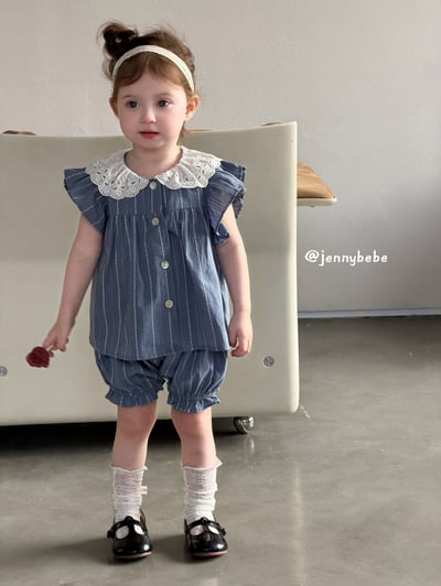 JE724｜(80-110cm) 蕾絲領線條套裝3