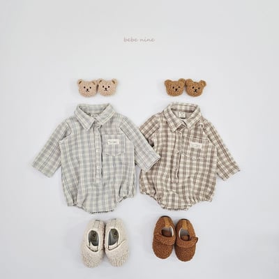 bebe nine14 (55cm-75cm) 2色紳士格紋包屁衣9