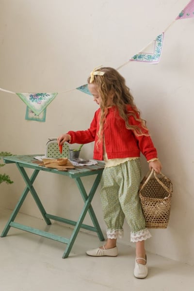 FLO25｜(75-140) 2色田園碎花蕾絲縮口褲21