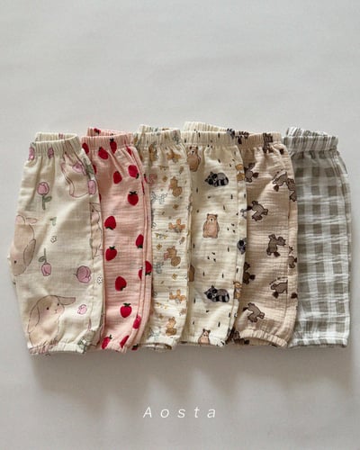 AOSTA23｜(6m-5y) 印花棉麻休閒縮口褲1