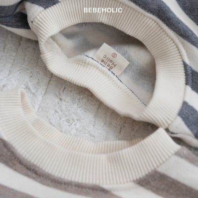 Bebe holic50｜(3m-18m) 口袋條紋內刷毛包屁衣3