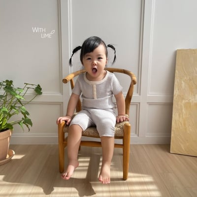 LIME&BLUE03｜(80-118cm)  素色鈕釦居家服20