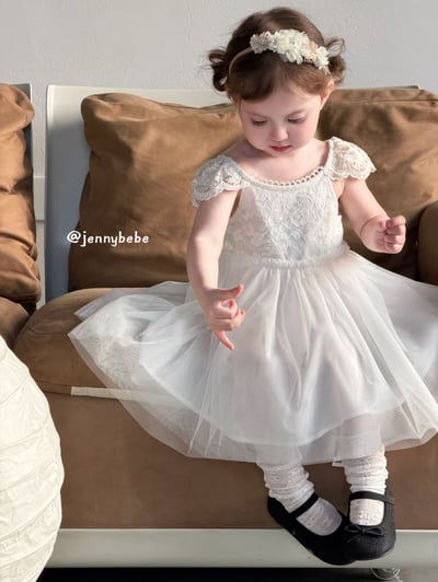 JE729｜(80-110cm) 白天鵝壓紋薄紗洋裝8